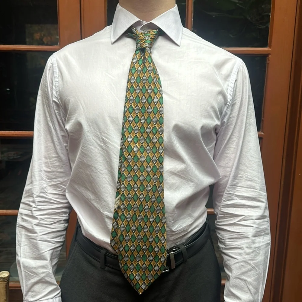 Ermenegildo Zegna Signature Green Gold 100% Silk Jacquard Tie
